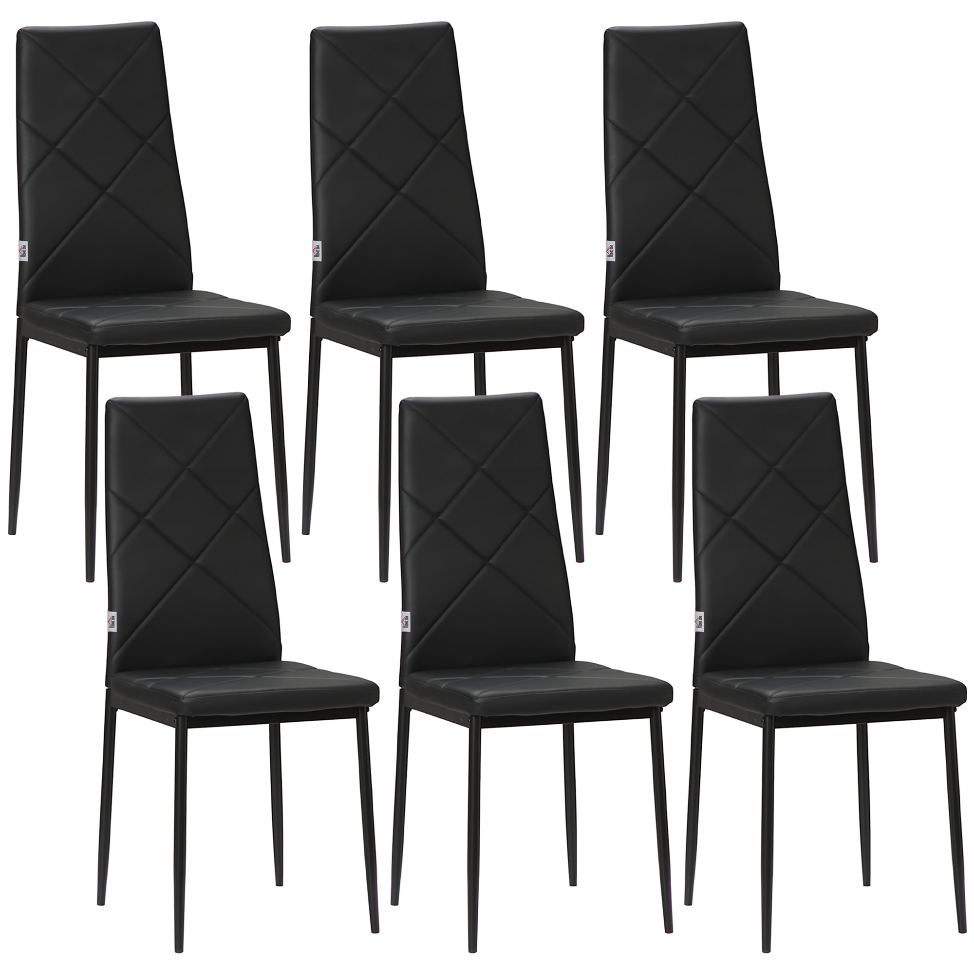 HOMCOM Pack de 6 Sillas de Comedor, Sillas de Cocina Modernas, Tapizadas de Cuero Sintético, Respaldo Alto, Asiento Acolchado, Patas de Acero
