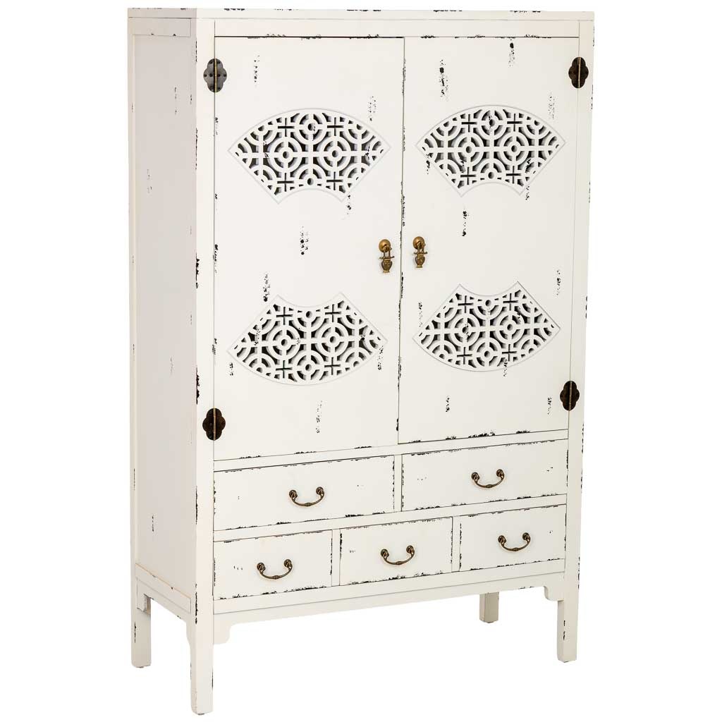 Wonderlust Deco - Armario de madera envejecido blanco 96x40x150h cm Blanco 96x40x150h cm