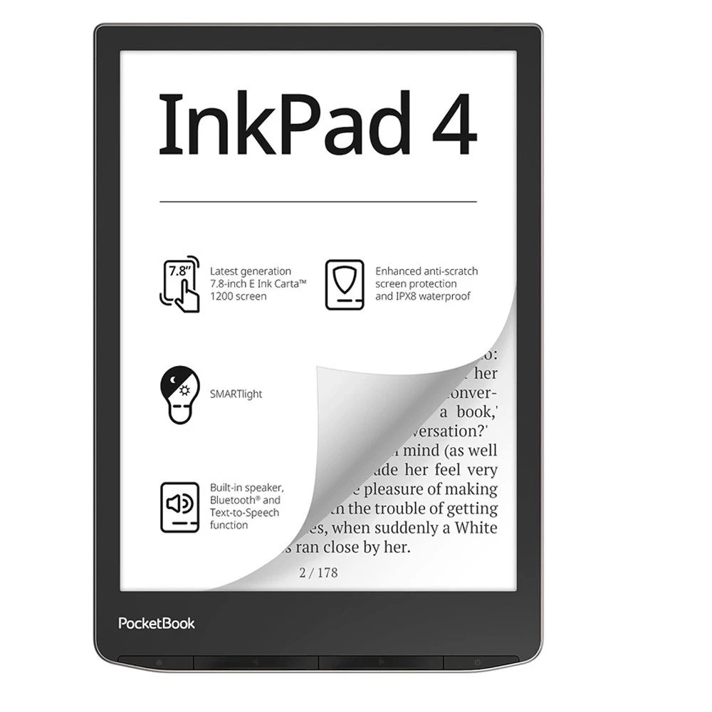 Libro Electrónico (eBook) 7,8" Pulgadas E Ink Carta 1200 POCKETBOOK READERS PB743G-U-WW  | Pantalla táctil, Wifi, Plata (Polvo de estrellas / Stardust Silver), Inox