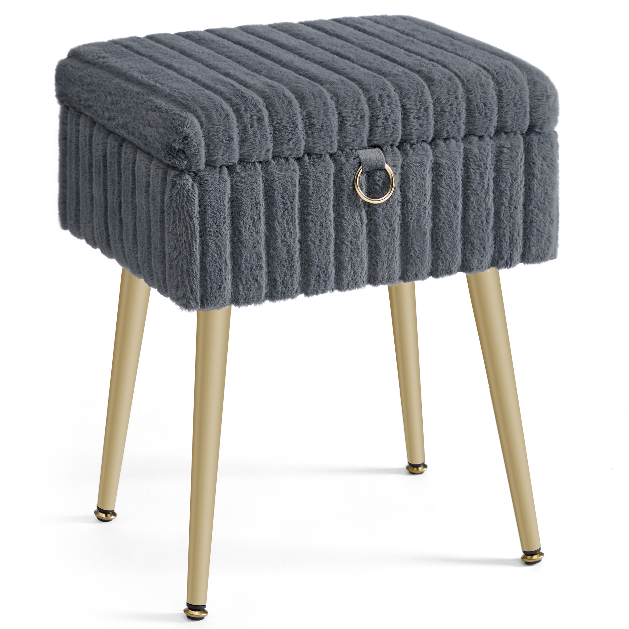 SONGMICS Taburete de Tocador, Banco de Maquillaje con Espacio, Reposapiés, Patas de Metal, Acolchado, Pies Ajustables, para Sala de Estar, Dormitorio, Gris Pizarra/Rosa Jalea/Blanco Crema