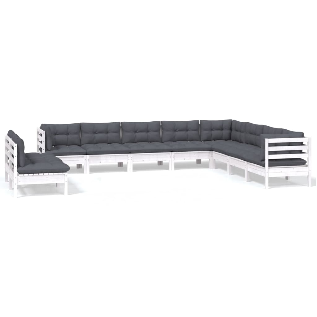 vidaXL Muebles de jardín 10 pzas y cojines blanco madera maciza de pino