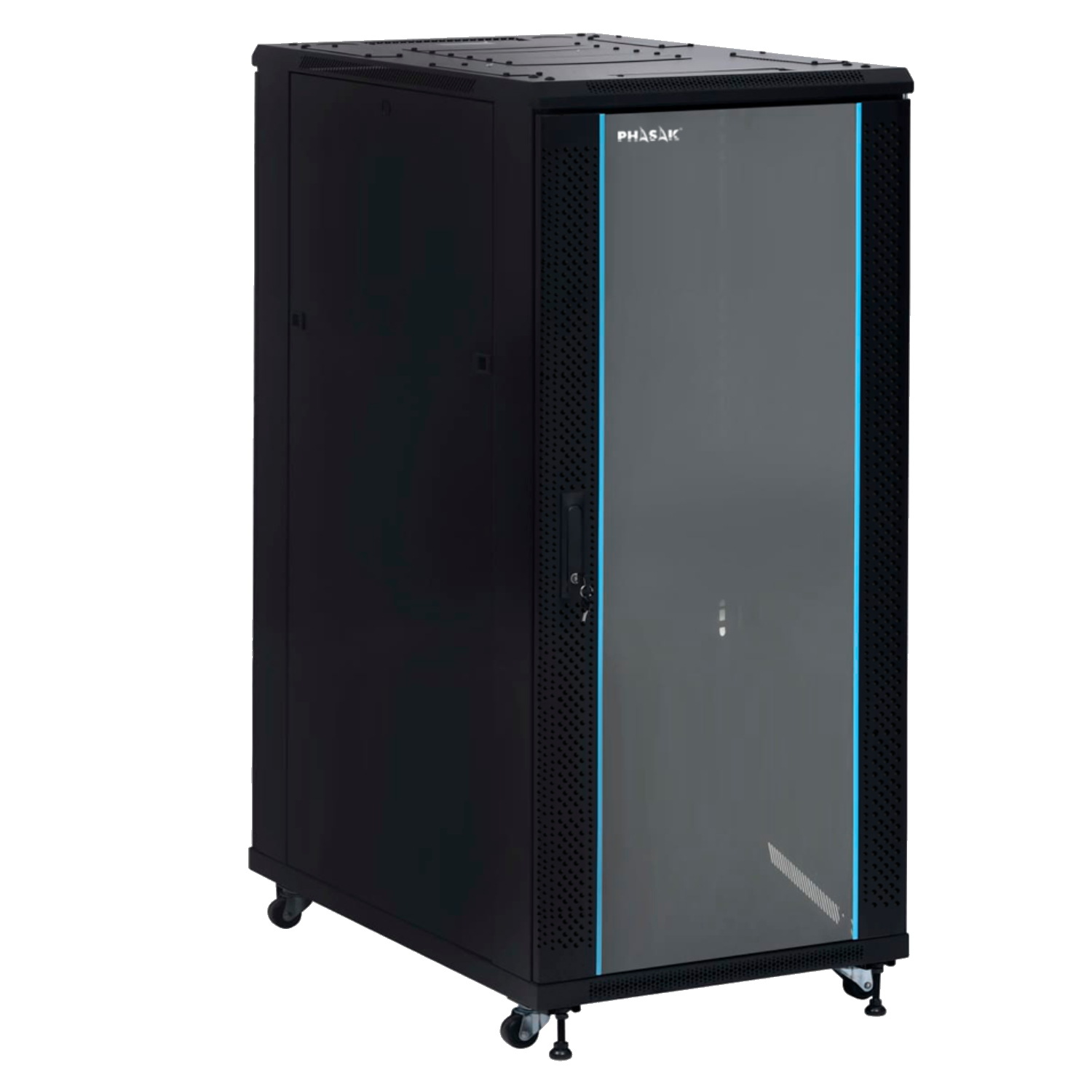 Armario Rack 19" Phasak Pro 32U 600x1000 Desmontado PHO 6132 – Puerta de vidrio templado, ventilación, bandejas 19", regleta eléctrica, fácil instalación, accesorios incluidos