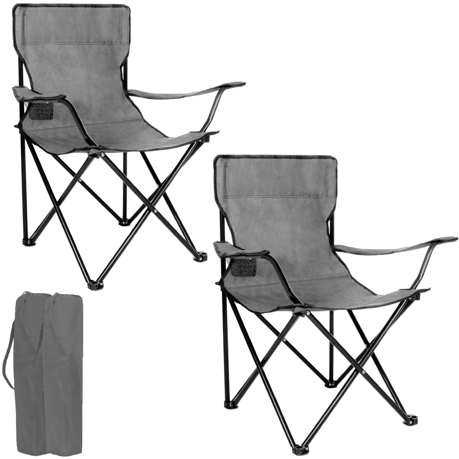Pack de 2 Sillas Plegable para Camping, Pesca y Playa Portátil con Reposabrazos Portavasos y Bolsa de Transporte Resistente y Cómoda 50x50x80cm