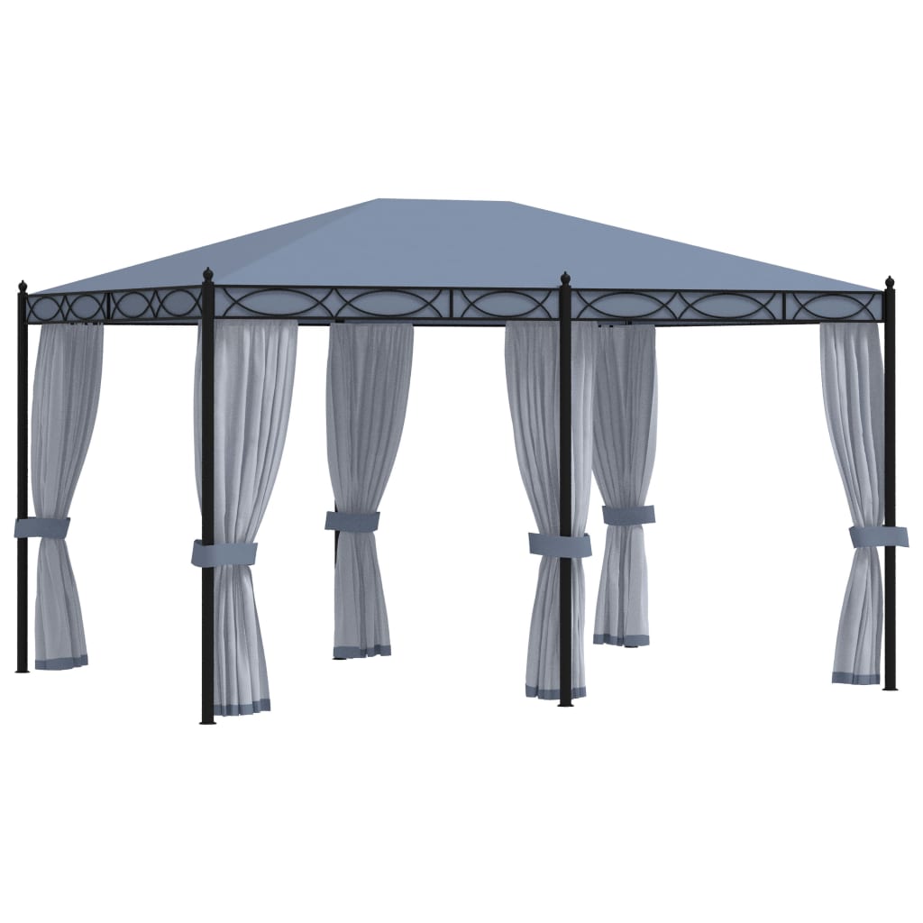 vidaXL Cenador con pantallas de malla acero gris antracita 3x4 m