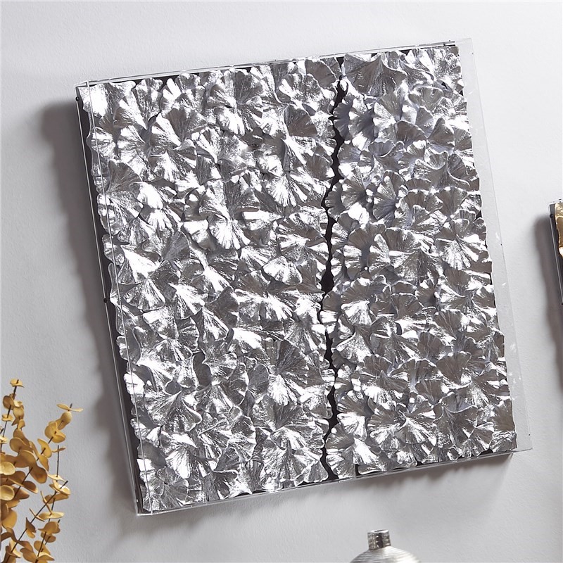 Cuadro hojas gingko plata caja acrilica 60x60 cms. 60x5x60 cms. El mejor complemento para tu hogar.