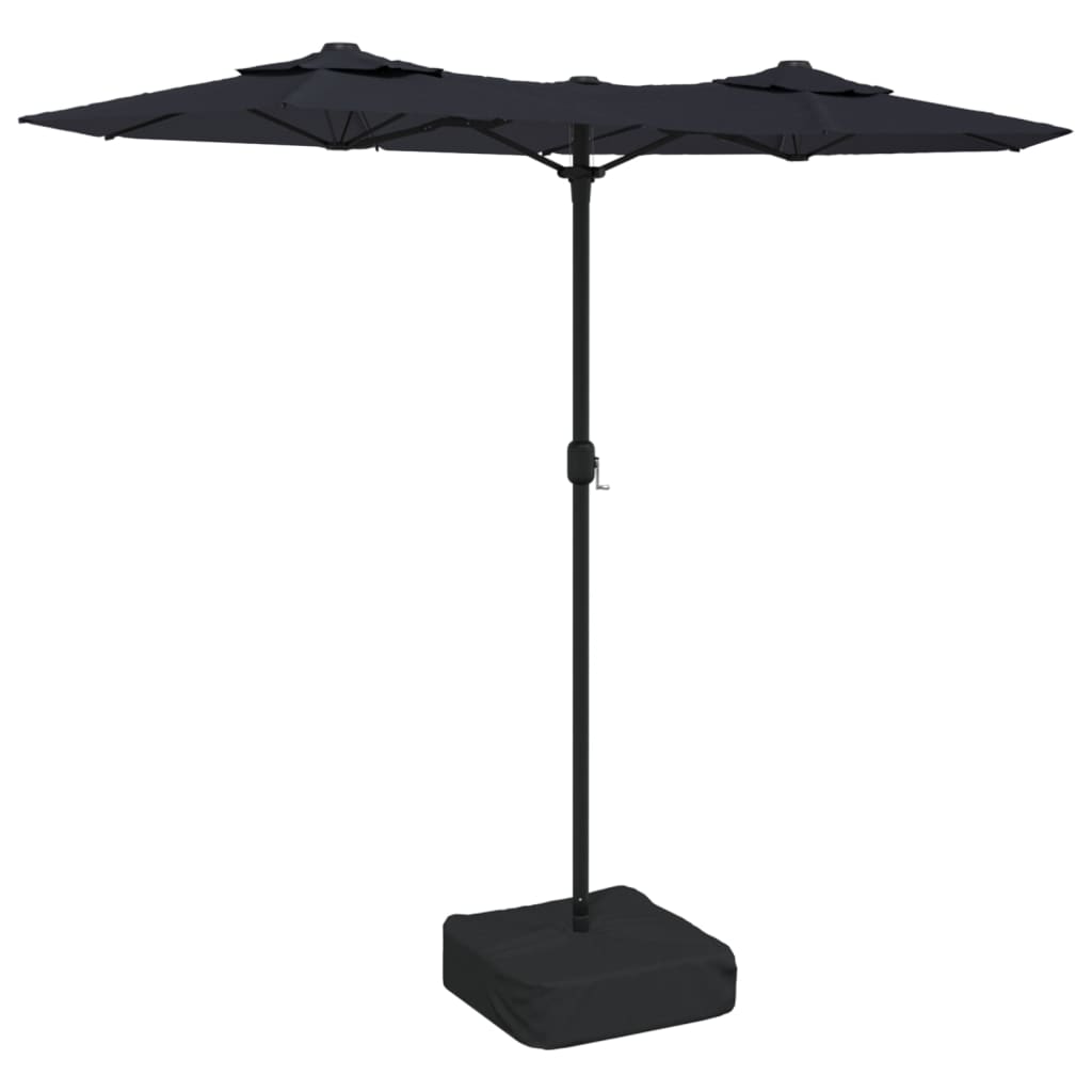 vidaXL Sombrilla doble de jardín con luces LED negro 316x145 cm