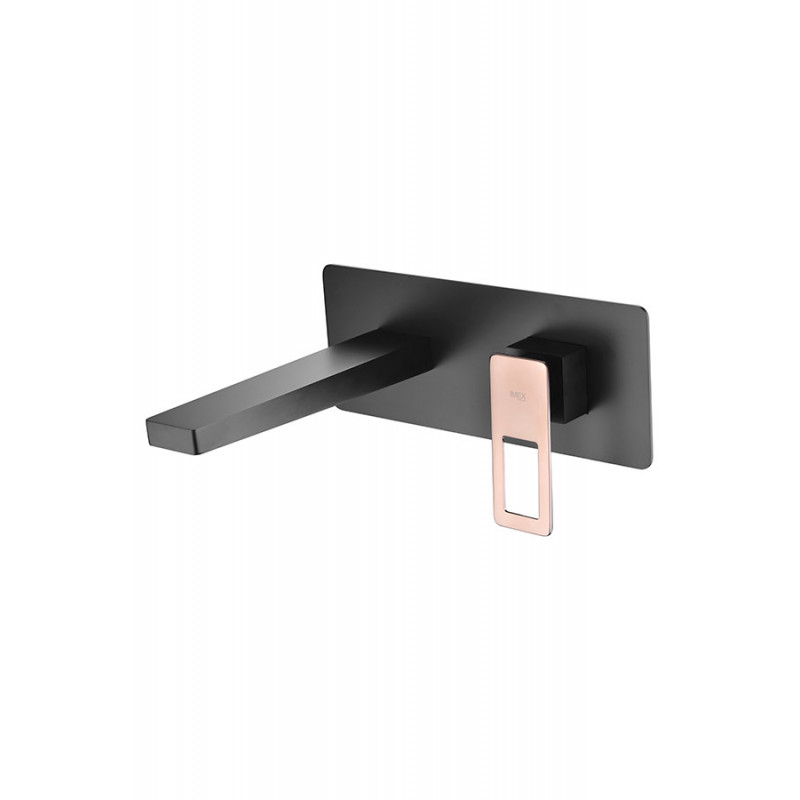 Imex Suecia BDC032-4NOR grifo de lavabo monomando empotrado a pared acabado negro y oro rosa