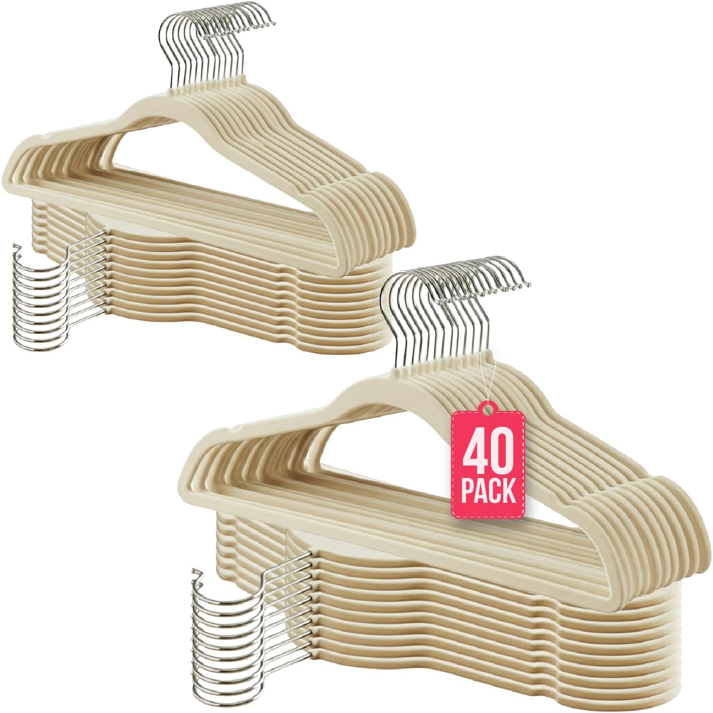 COM-FORT HOUSE | Percha Terciopelo | Color Beige | Antideslizantes y Resistentes | 120 Unidades