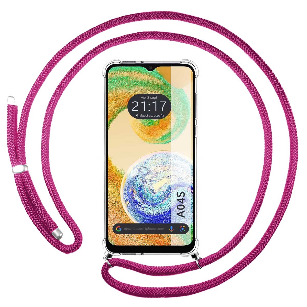 Tumundosmartphone Funda Antigolpes con Cordón Rosa Fucsia para Samsung Galaxy A04s