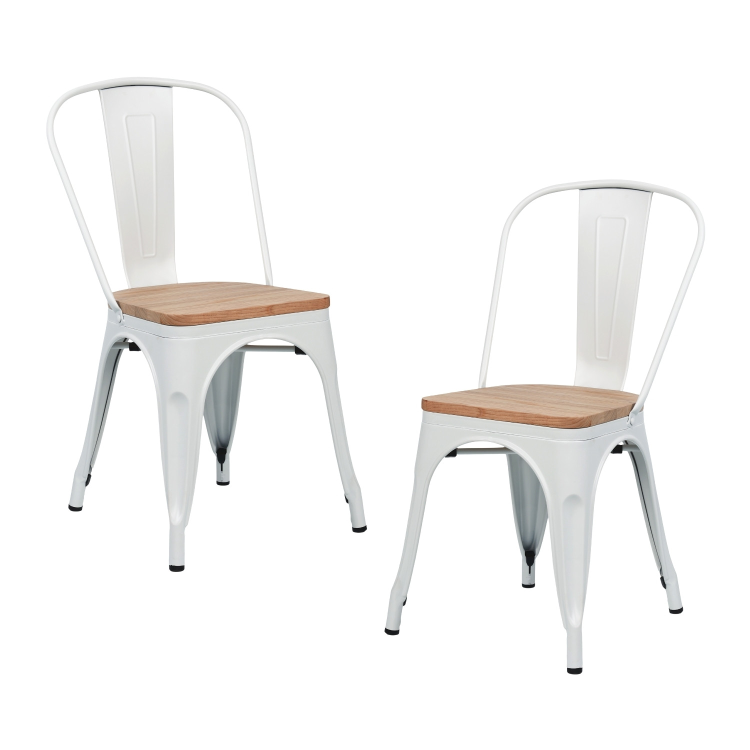 Pack 2 Sillas Apilables Industriales de Acero y Madera 45x45x85cm Thinia Home