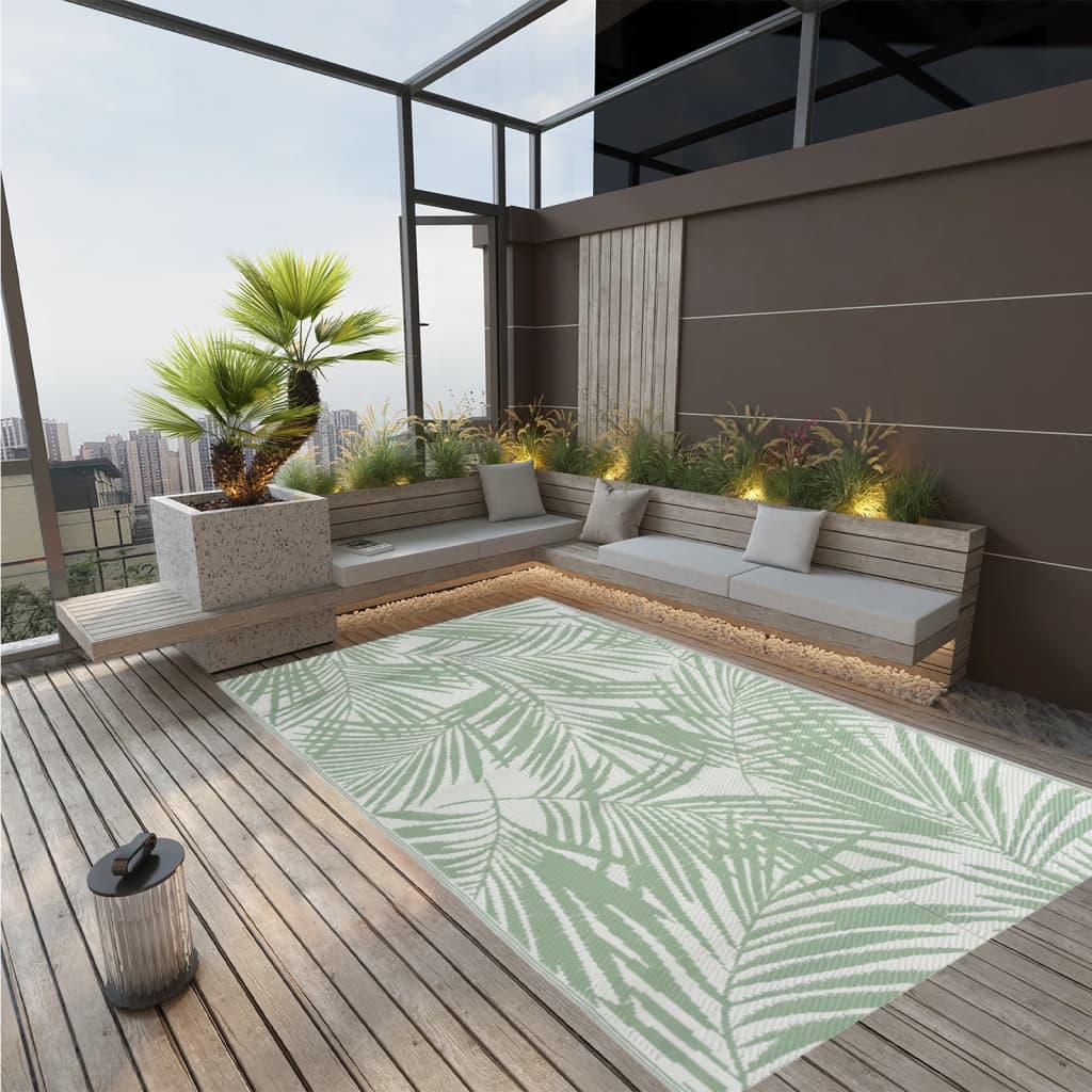 vidaXL Alfombra de Exterior PP 190x290 cm Jardín Patio Terraza Balcón Color green leaf pattern,  verde,  Verde y mas