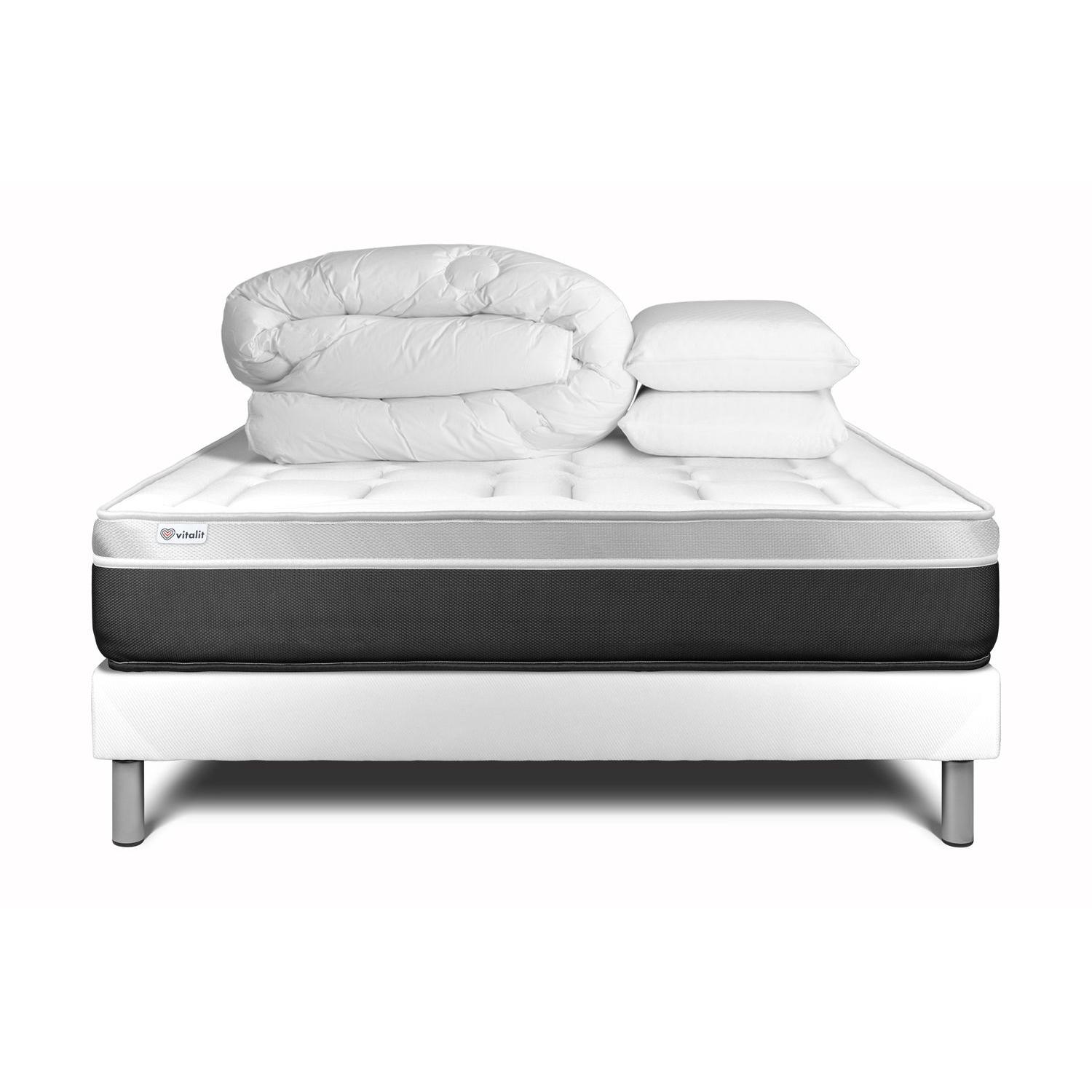 Pack cama completa - Colchón 140x200cm + Somier con láminas (kit) + 2 almohadas + Edredón - Vital Soft