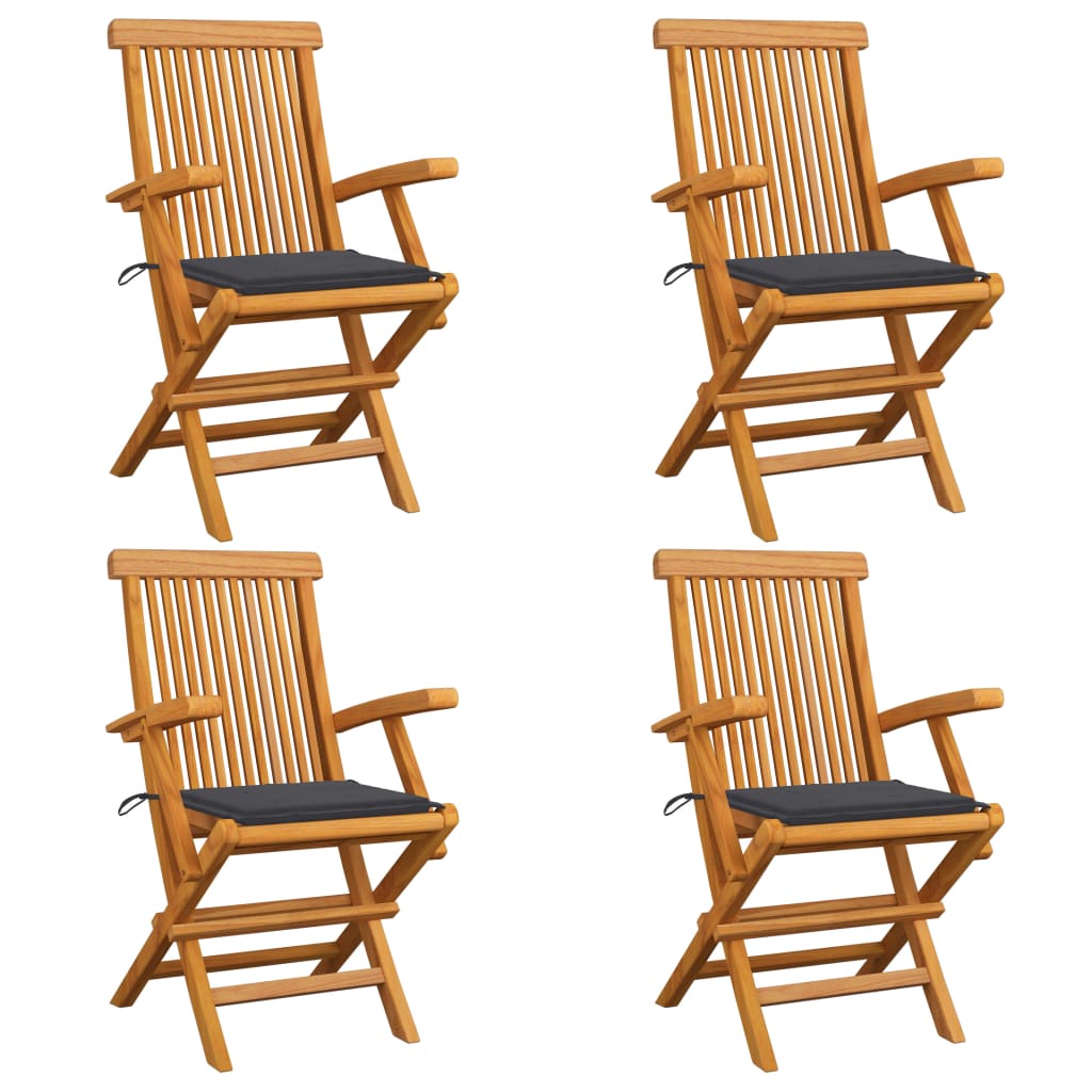 vidaXL Sillas de jardín 4 uds madera teca con cojines gris antracita