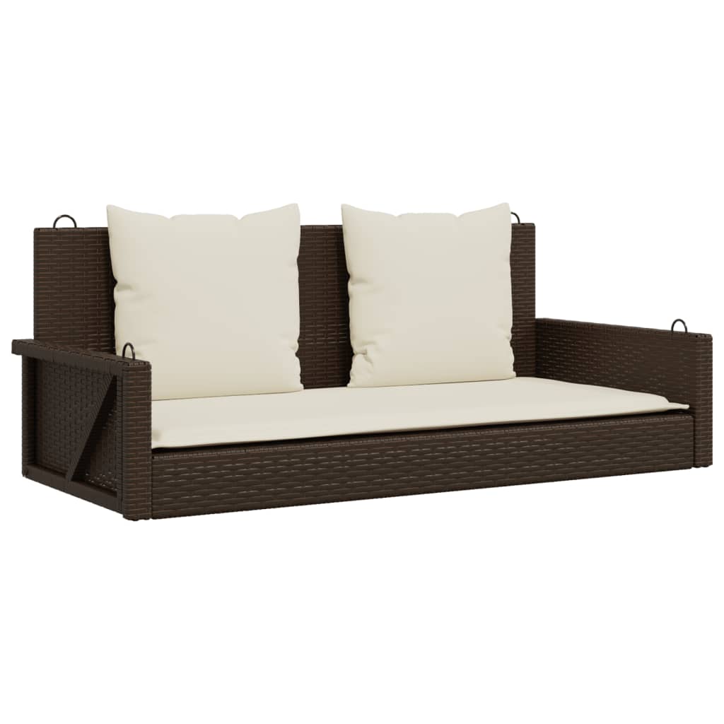 vidaXL Banco columpio con cojines ratán sintético marrón 119x56x48 cm