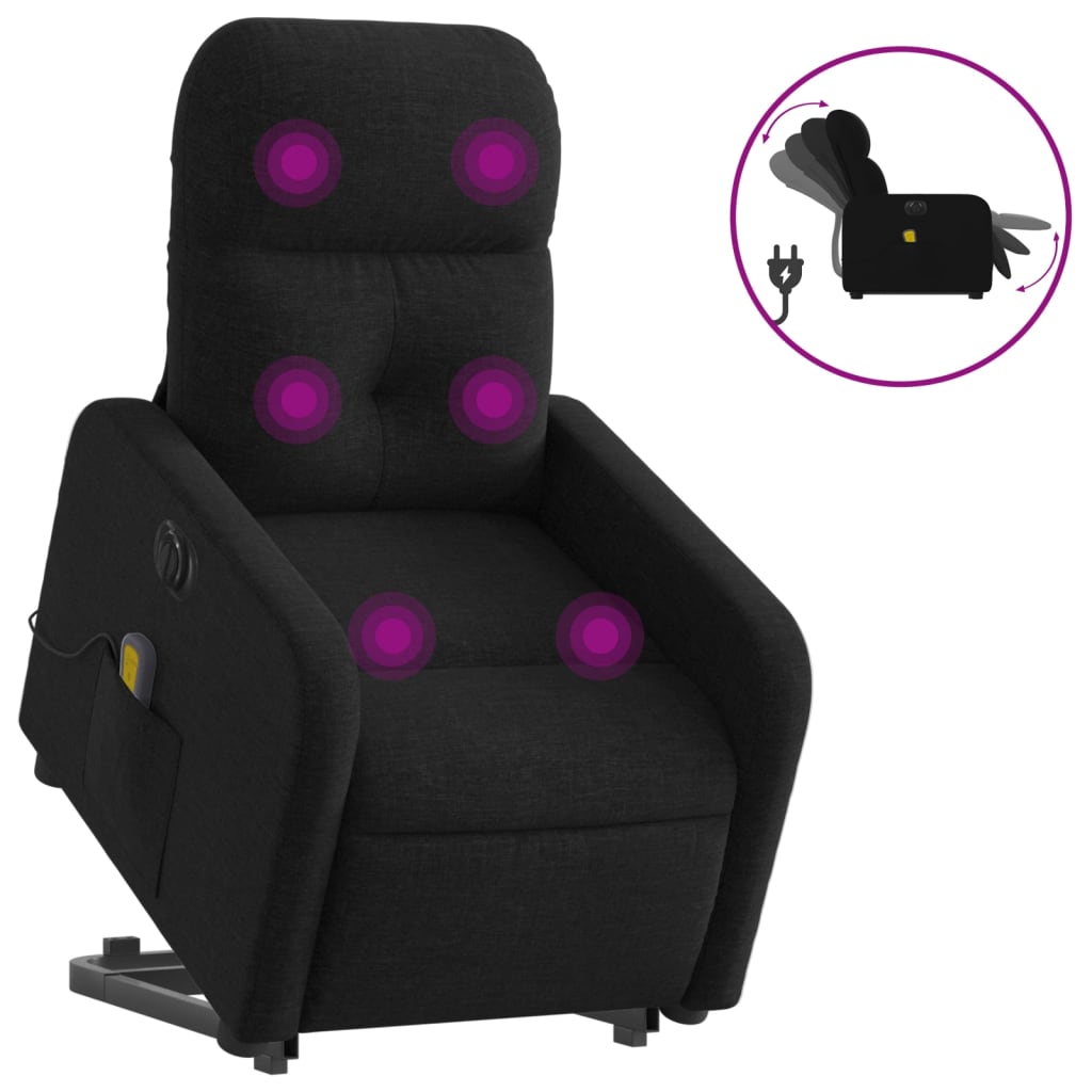 vidaXL Sillón de masaje eléctrico reclinable elevable tela negro