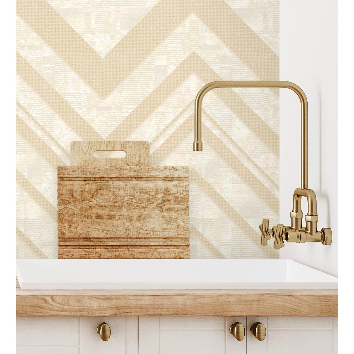 Papel pintado vinílico geométrico zigzag beige con textura en relieve - Enzo Spike 681657 de GAULAN - Rollo de 10 m x 1,06 m