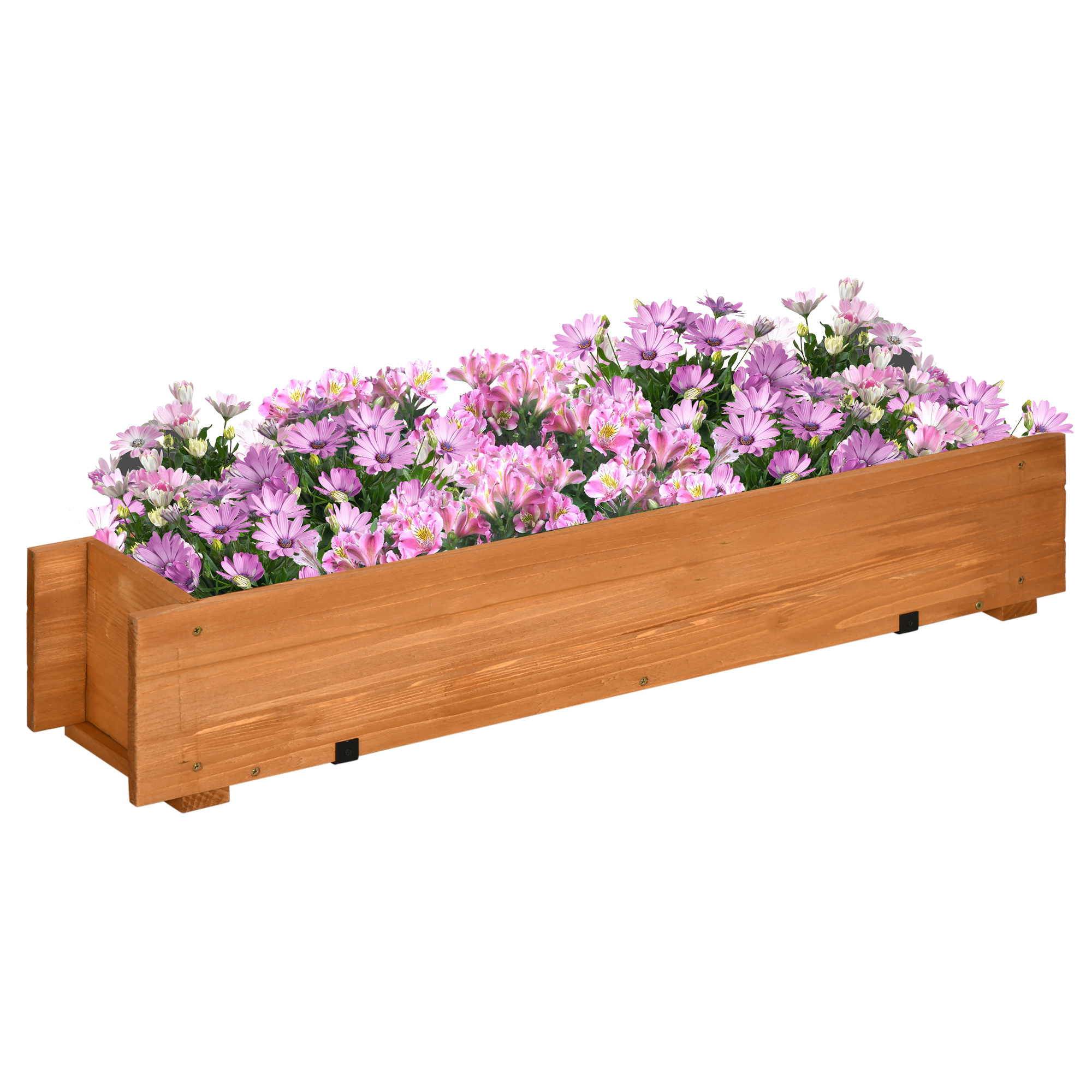 Outsunny Arriate de Madera de Suelo o Pared Jardinera Rectangular Huerto Urbano con 2 Orificios de Drenaje y 2 Ganchos para Cultivos Plantas Flores en Jardín Terraza 91x18x16,5 cm Natural