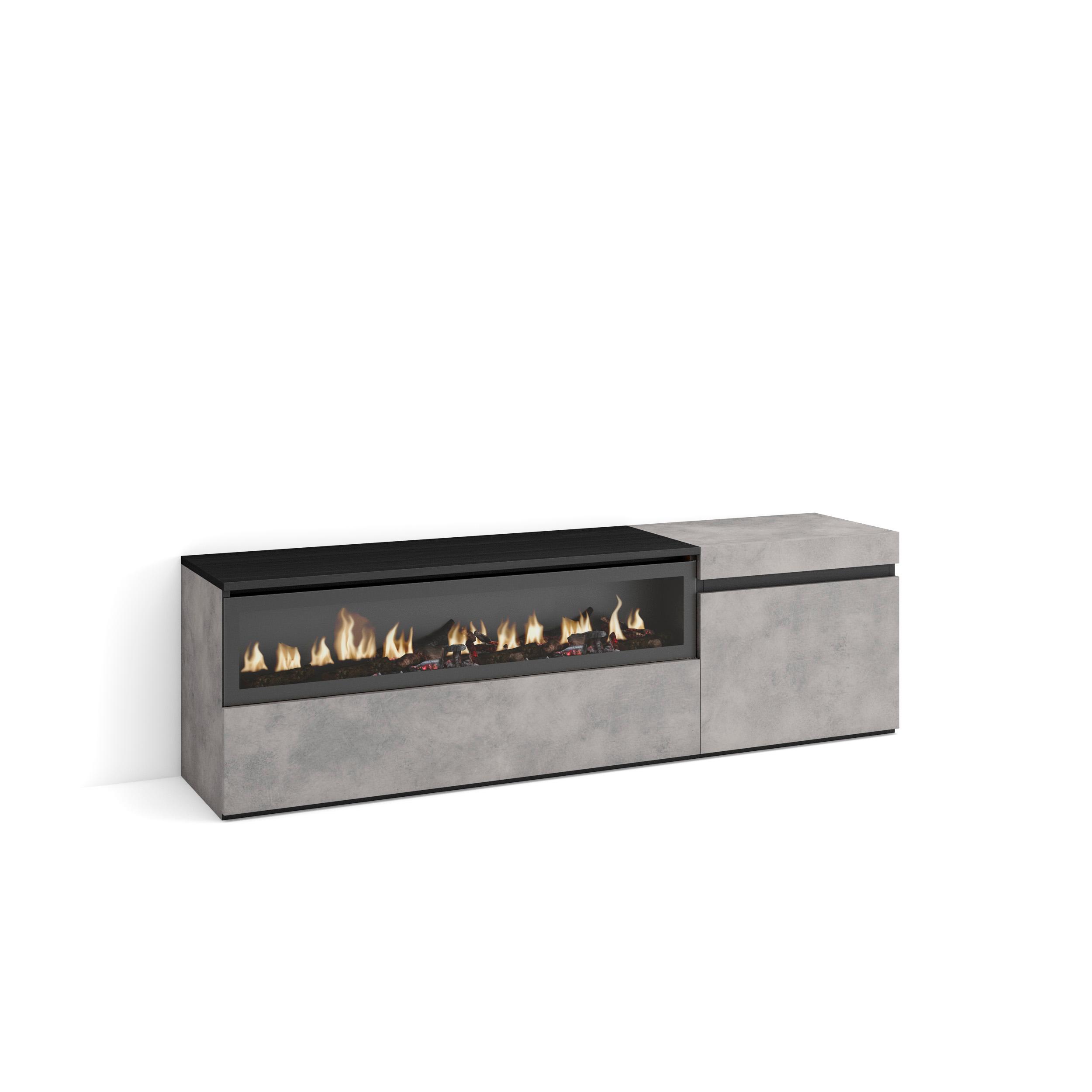 Skraut Home, Mueble de Televisión en melamina de alta calidad, Fuego led efecto 3d, Estilo Moderno Elegante, 153x35x45cm