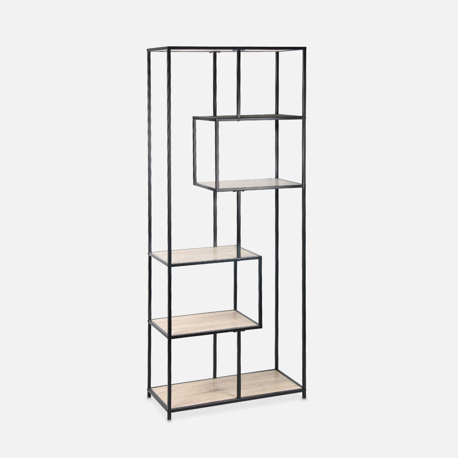 sweeek - Estantería industrial de metal y efecto madera, 6 niveles , Loft , 77x33x185