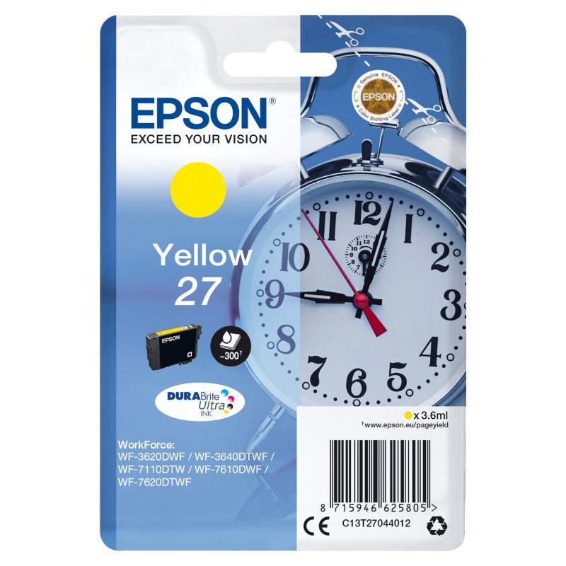 Epson - Alarm clock Singlepack Yellow 27 DURABrite Ultra Ink C13T27044012