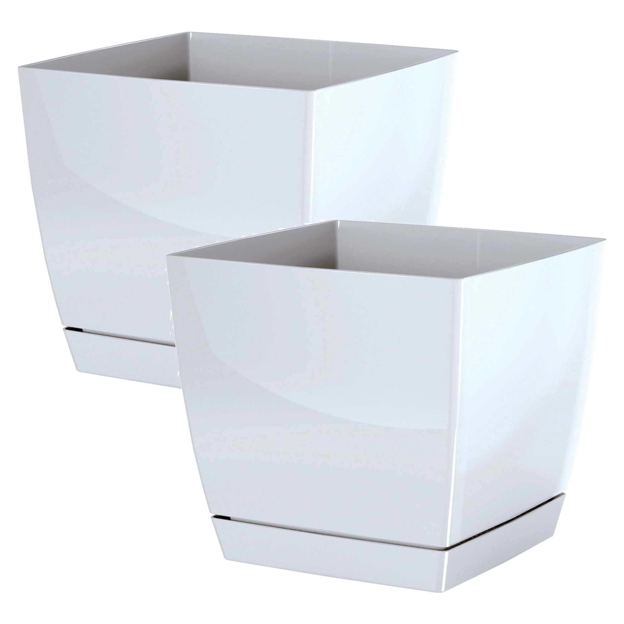 Maceta Wellhome Begonya Fresh Quadro 13.5cm Blanco con Plato - Elegante y Moderna