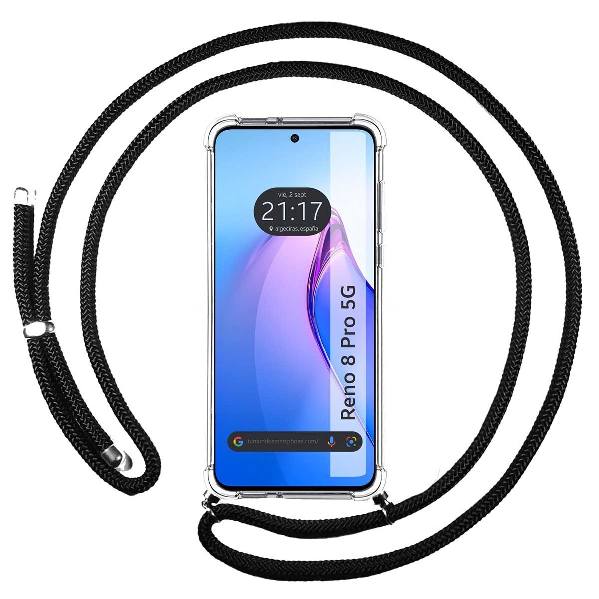 Funda Colgante Transparente para Oppo Reno 8 Pro 5G con Cordon Negro
