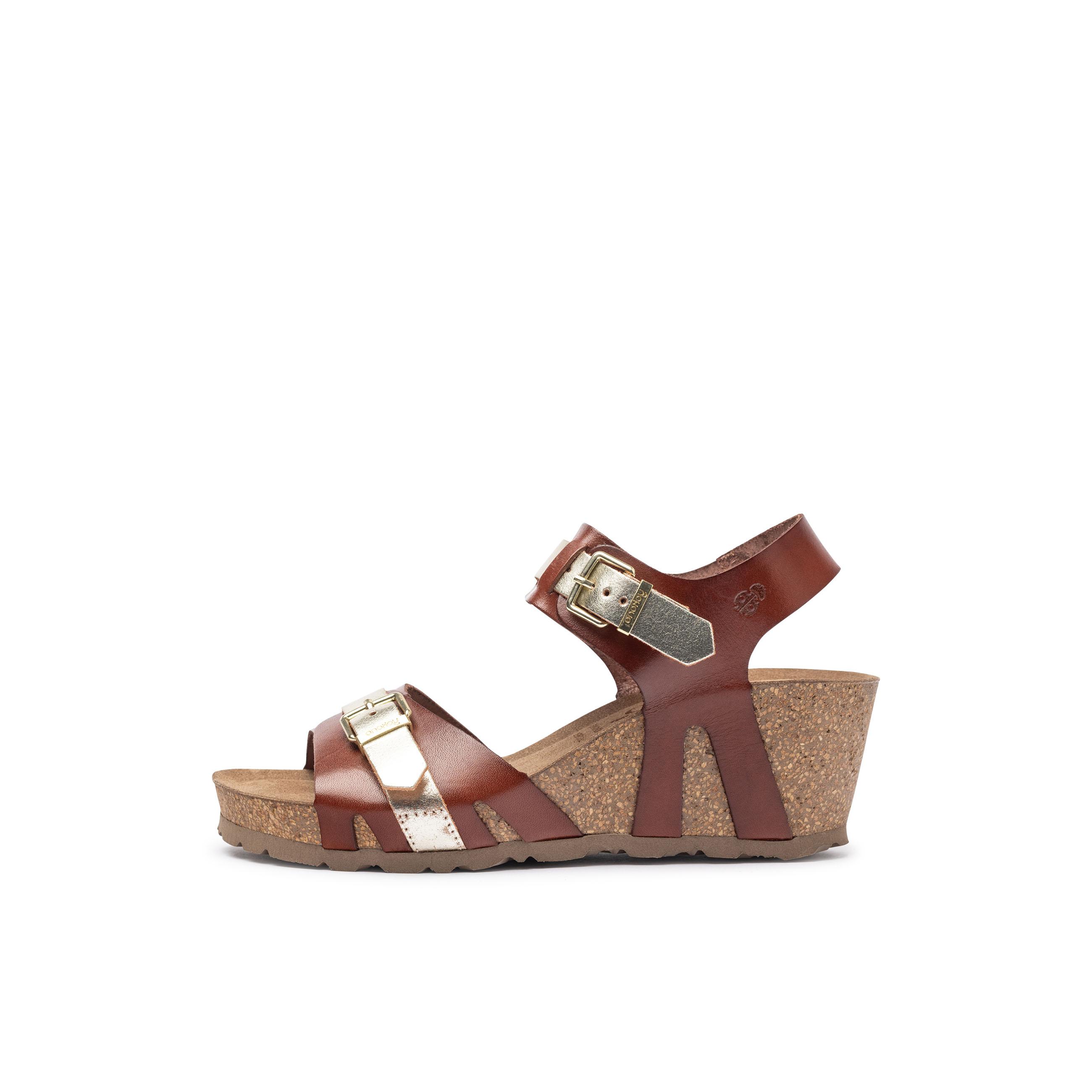 YOKONO Sandalia cuña CADIZ-254 MARRON | Zapatos mujer Primavera-Verano | Piel vacuna  Vaq/lam | 5 CM
