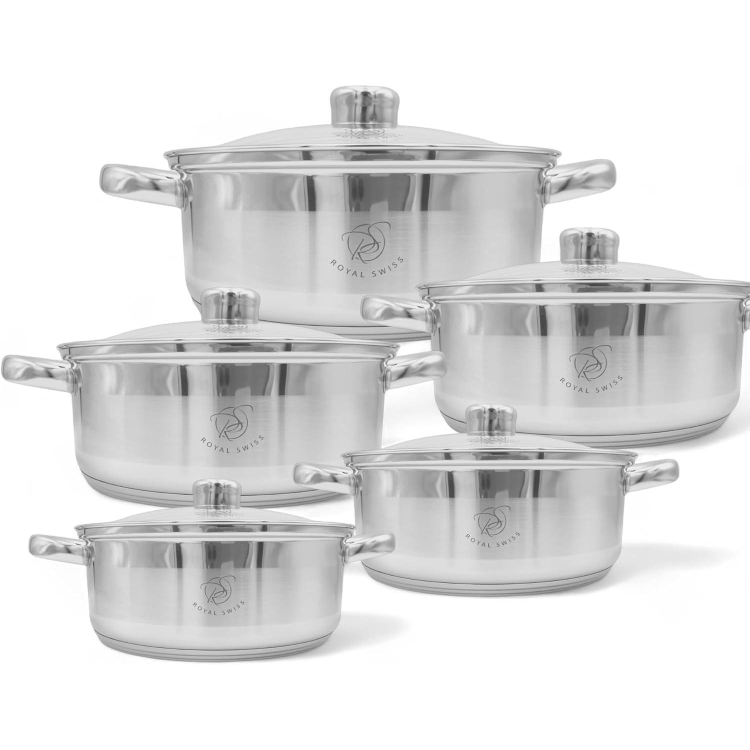 Juego de 5 ollas de acero inoxidable con Tapa – Aptas para todo tipo de Cocina - Fáciles de Limpiar