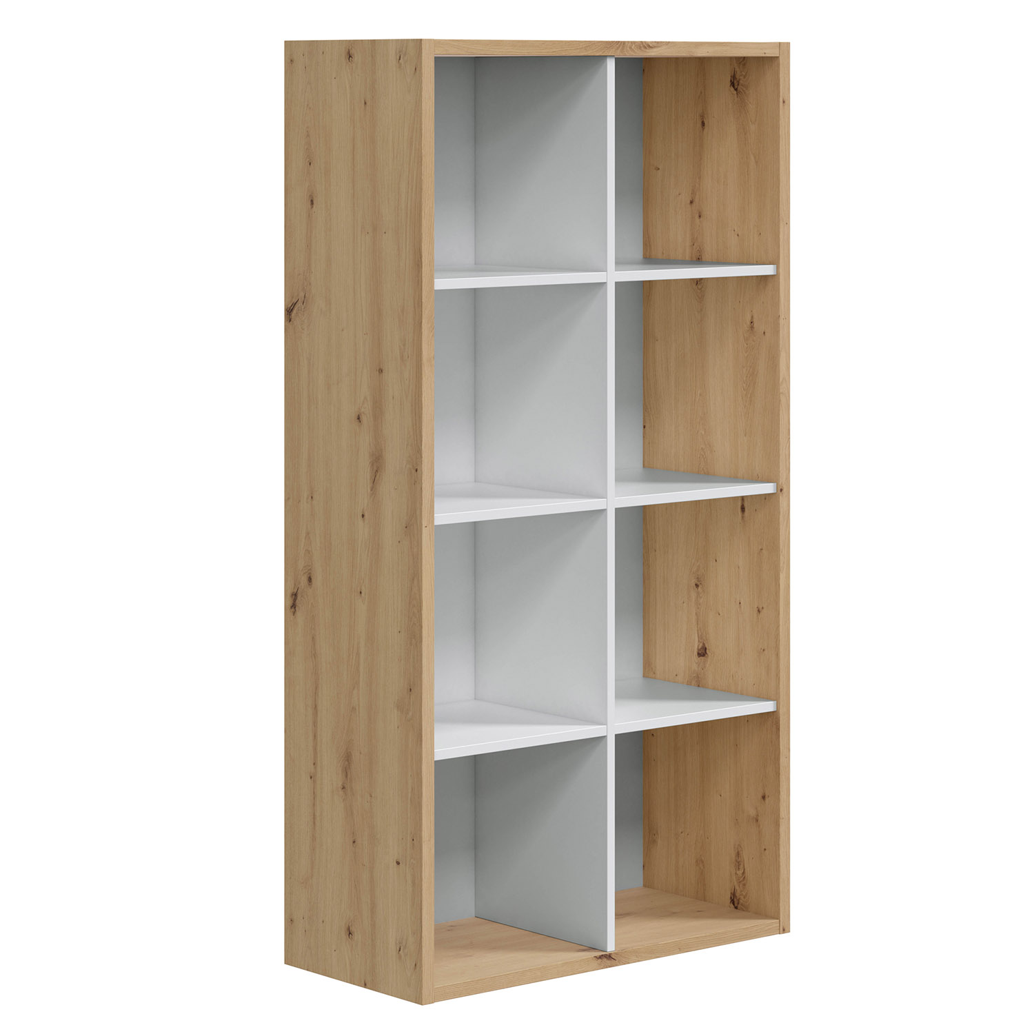VS Venta-Stock Estantería Cubic 8 Huecos Roble y Blanco, Estilo Moderno Escandinavo