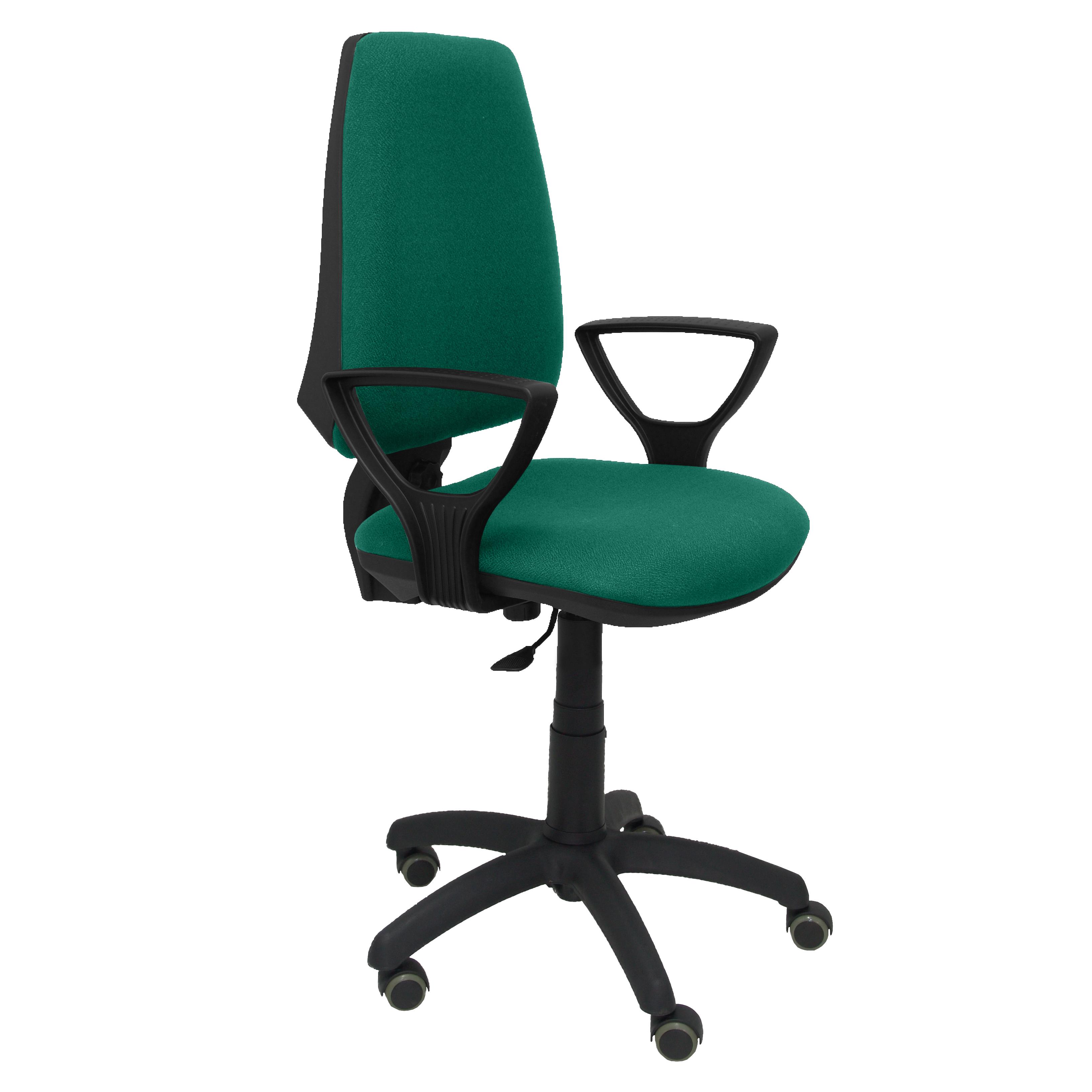 Piqueras Y Crespo Silla Elche CP Bali Verde Esmeralda Ergonómica con Brazos Fijos y Ruedas de Parqué