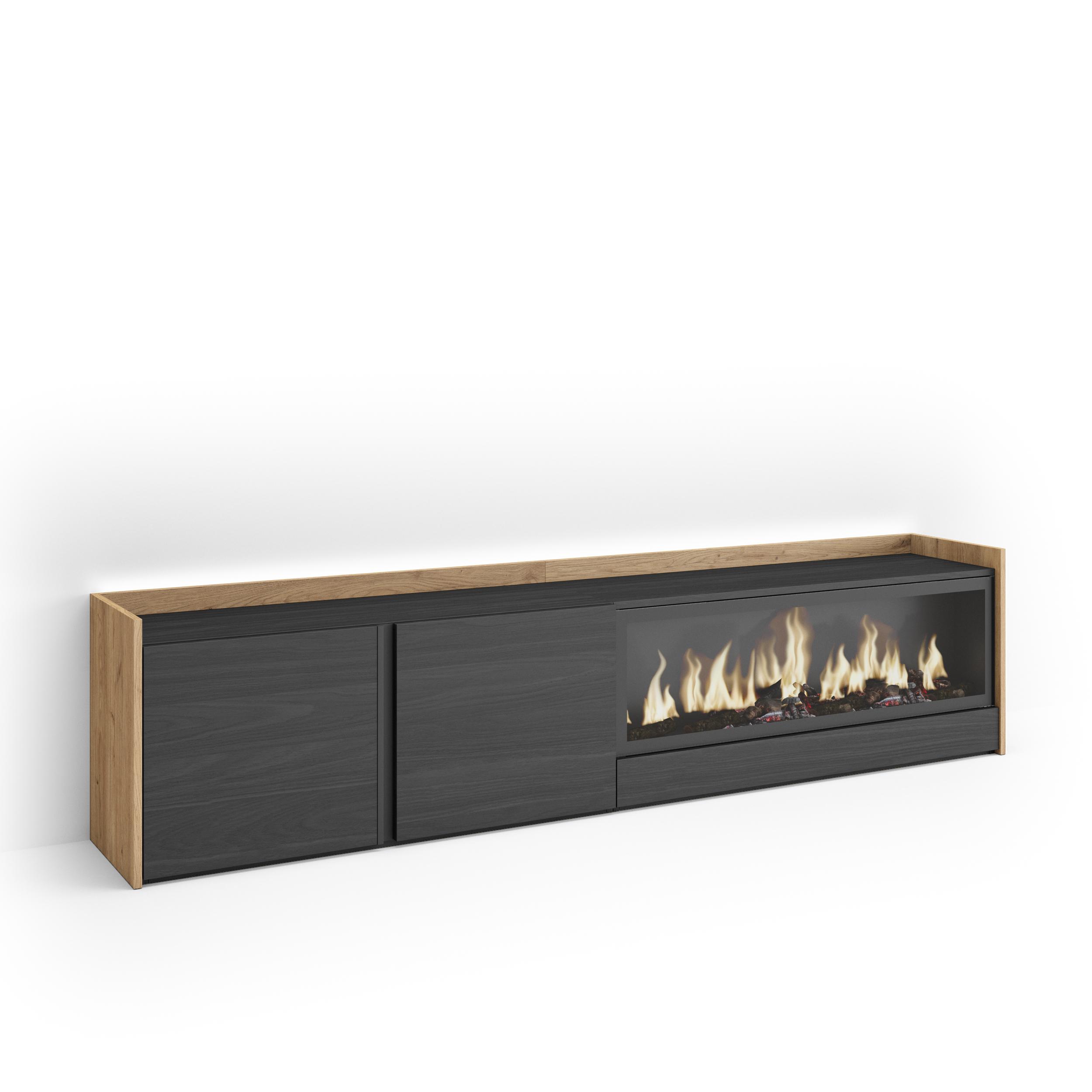 Mueble TV, Televisión, 212x35x50cm, Para TV hasta 80", Chimenea eléctrica XXL, LED