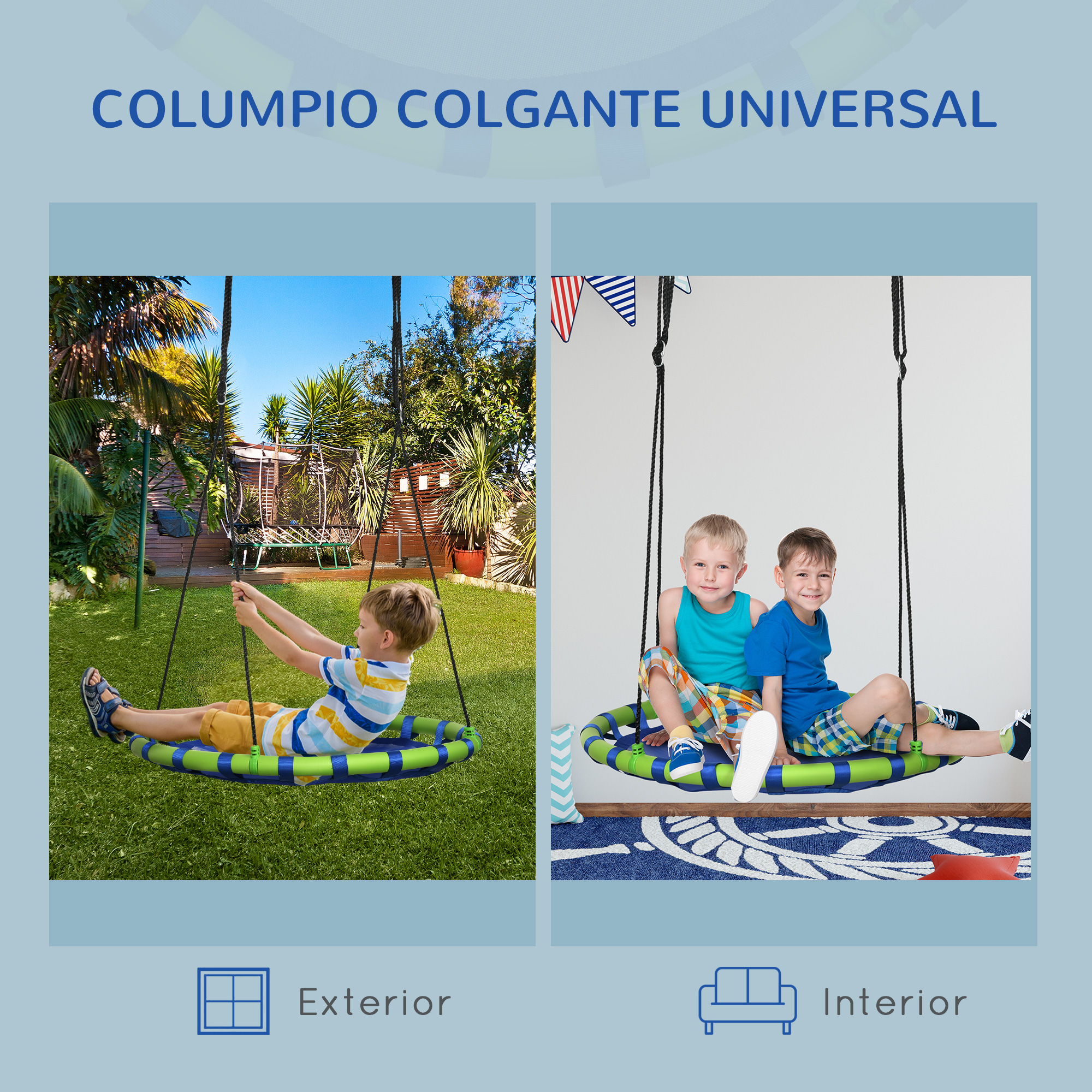 Outsunny Columpio Infantil Nido con Altura Ajustable Columpio Redondo de  Árbol para Niños de 3-8 Años Carga 150 kg para Exterior Ø100x120-180 cm  Azul