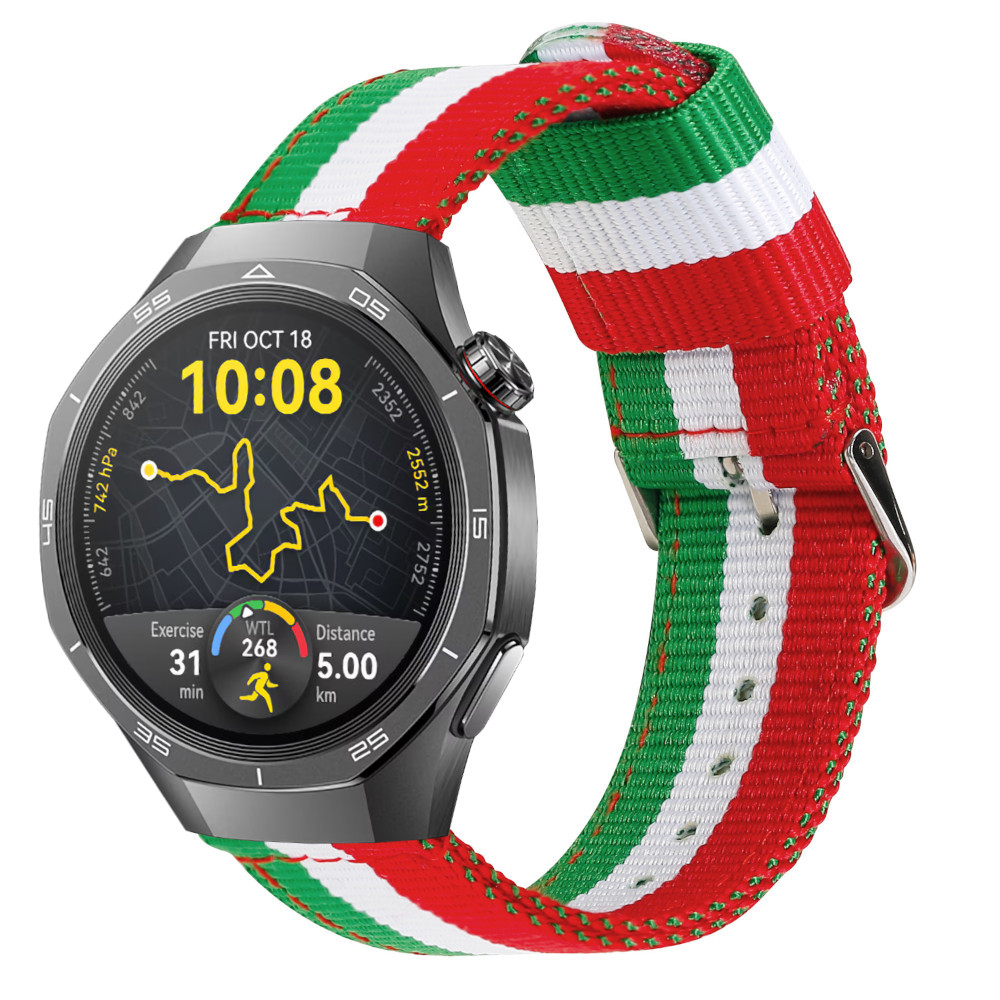 Correa de nylon para Huawei Watch GT 5 - 46mm / GT 5 - 46mm / GT 4 - 46mm / Amazfit GTR 4 / Bip 5 / Garmin Vivoactive 4, Colores Bandera de Italia Ancho 22mm