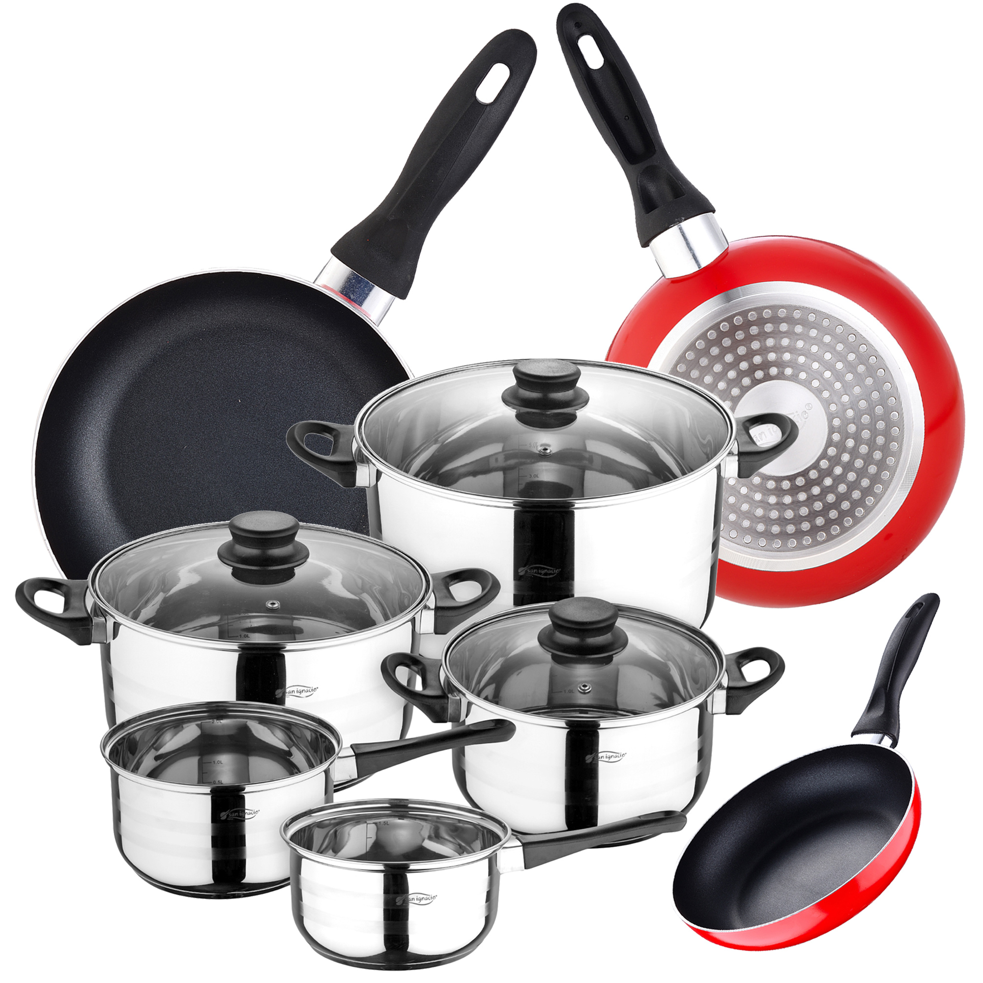 San Ignacio Juego de Batería de cocina de 8 piezas + 3 sartenes 16/20/24 cm SAN IGNACIO