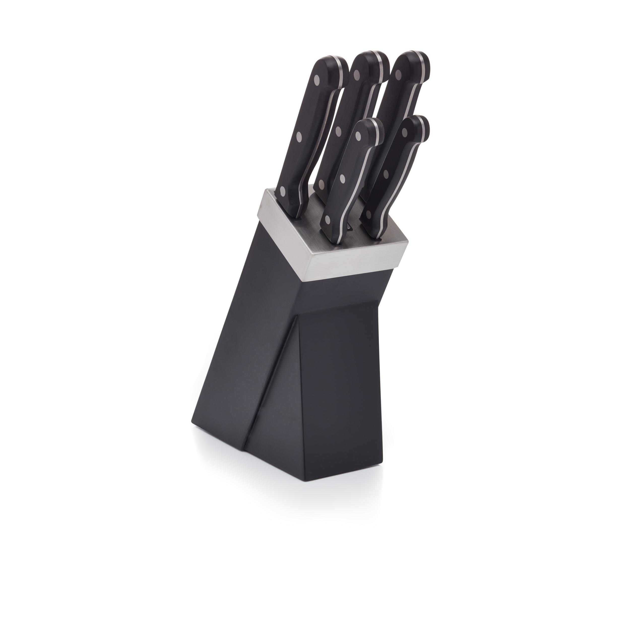 Kitchencraft set of 5 kitchen knives with stainless steel holder, 3 x 20 cm, 1 x 12.5 cm and 1 x 7.5 cm