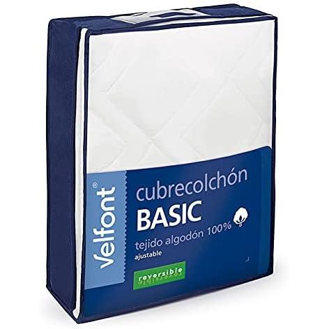 Cubrecolchón Reversible Basic Velfont Acolchado Exterior 100% Algodón - Protege tu colchón con este cubrecolchón- adaptable hasta 27cm altura