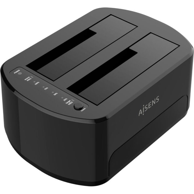Aisens ASDS-D03B Estacion de Docking de Doble Bahia SATA 2.5/3.5 a USB 3.0/3.1 Gen1, Clone, Negra