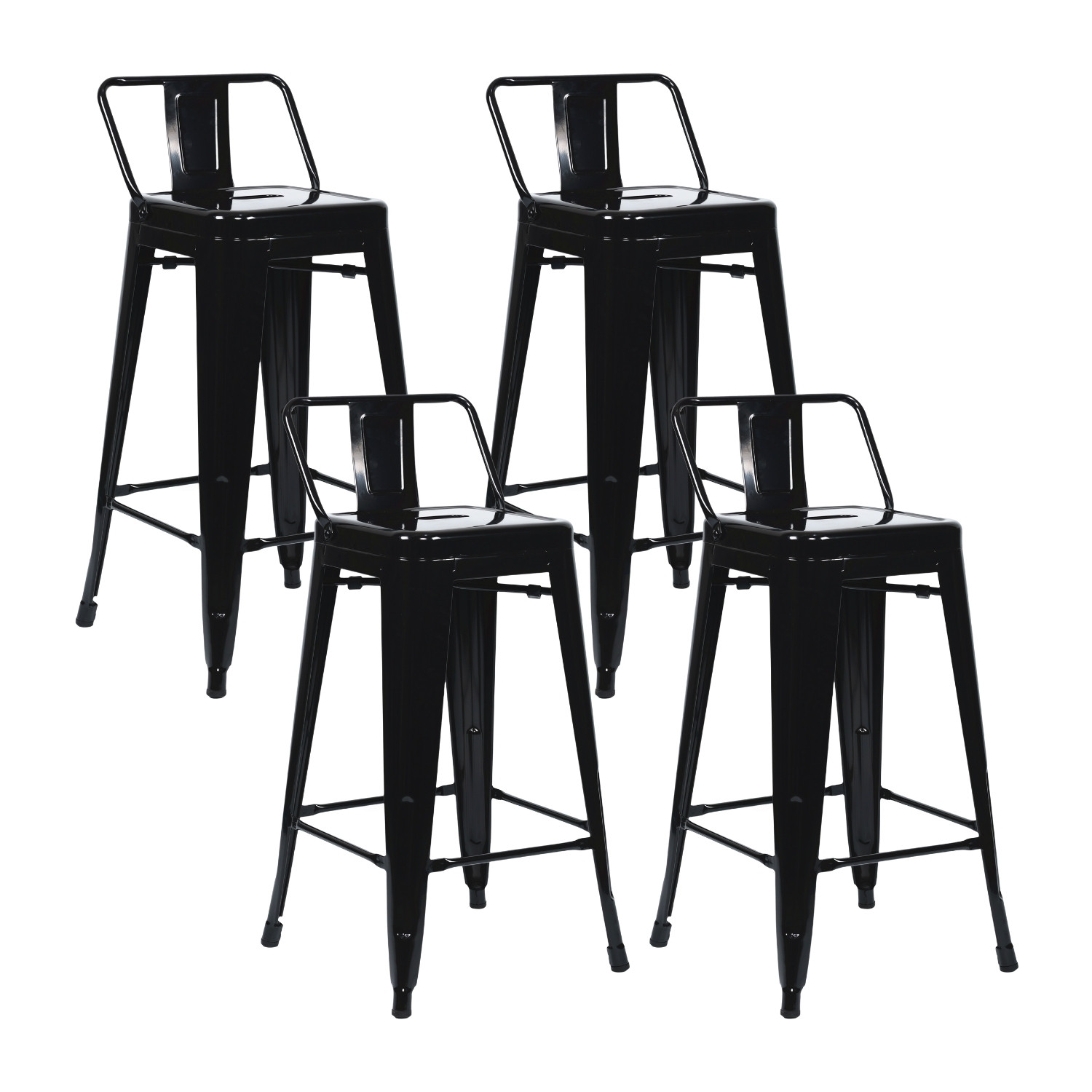 Pack 4 Taburetes Altos Industriales Apilables de Acero 41x41x85cm Thinia Home