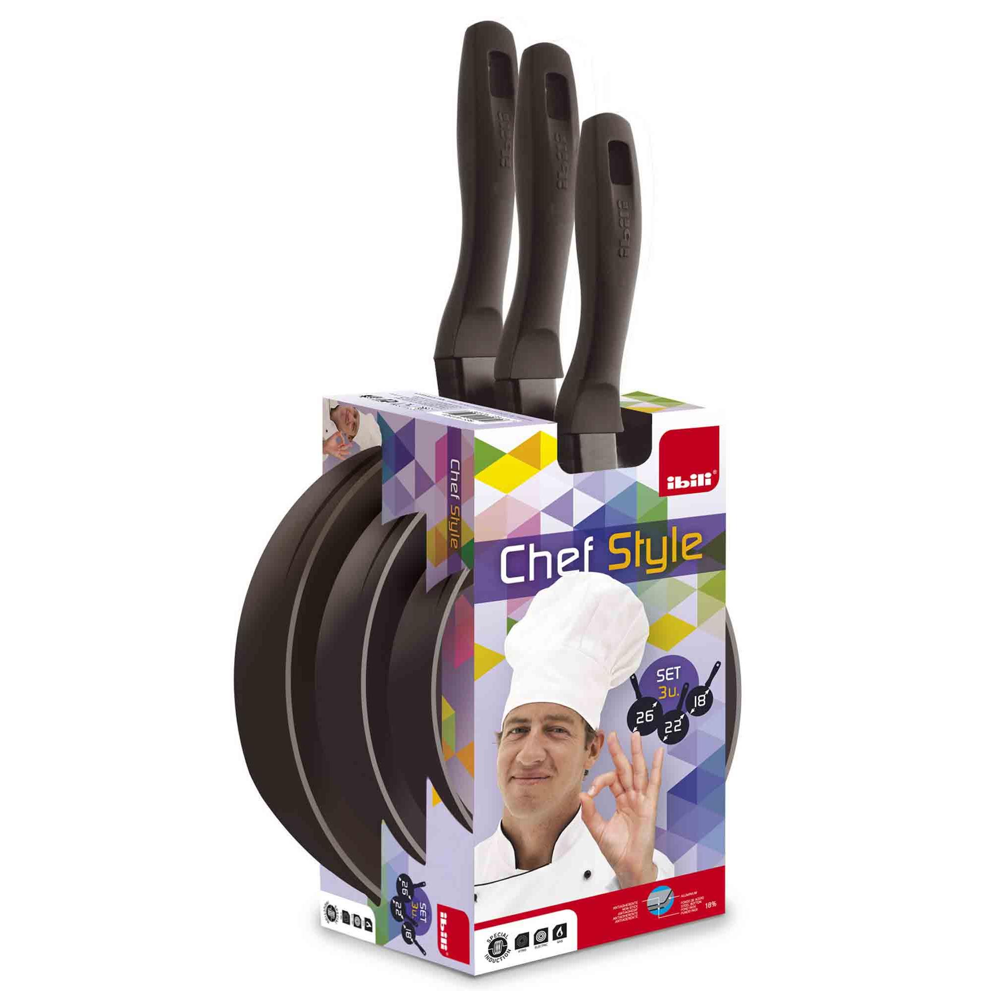 IBILI 407520 LOTE 3 SARTENES CHEF STYLE 18+22+26 CM