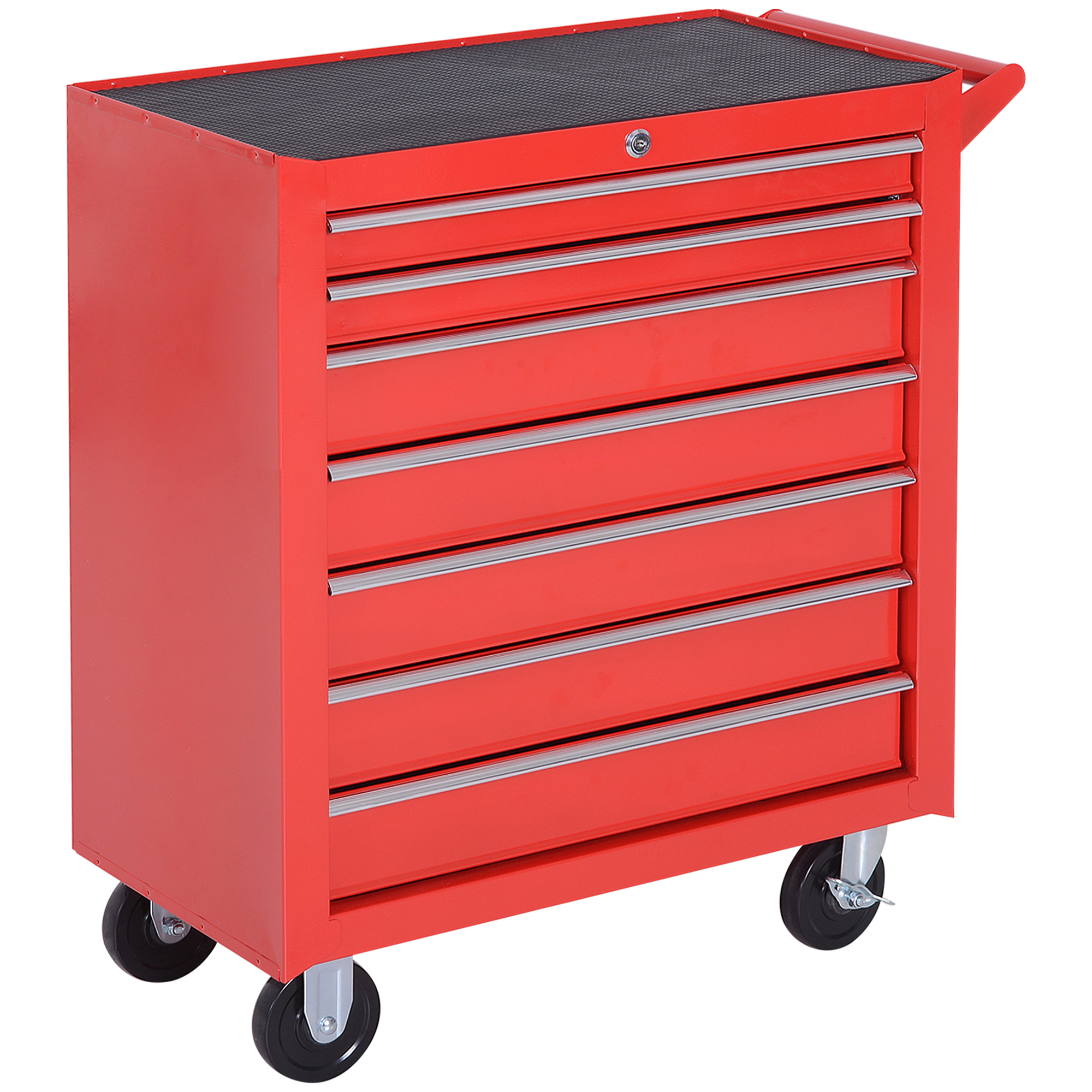 DURHAND Carro de Herramientas con 7 Cajones, Carro de Taller con Cerradura, Asa, 2 Ruedas con Freno de Bloqueo, para Garaje, Hogar, Rojo