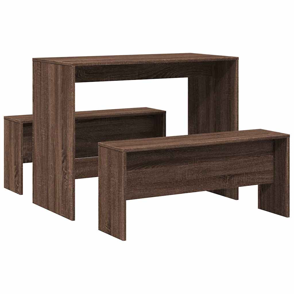 vidaXL Mesa y bancos de comedor 3 pzas madera ingeniería roble marrón