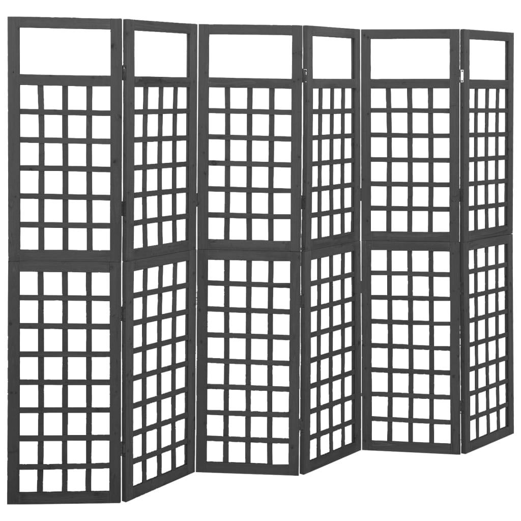 vidaXL Biombo/Enrejado de 6 paneles madera de abeto 242,5x180 cm en color Marrón/Gris/Negro