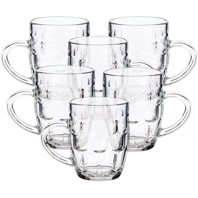 TIENDA EURASIA - Pack 6 Jarras de Cerveza de Cristal Transparente, Diseño Clasico
