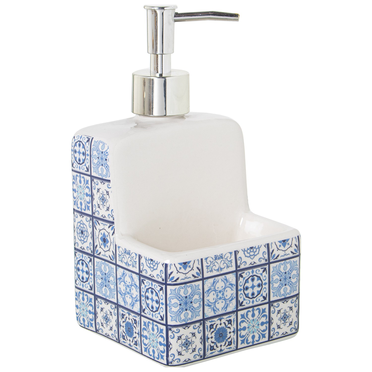 DRW Dosificador estropajeros de cerámica Mosaico Azul 11x10x19cm