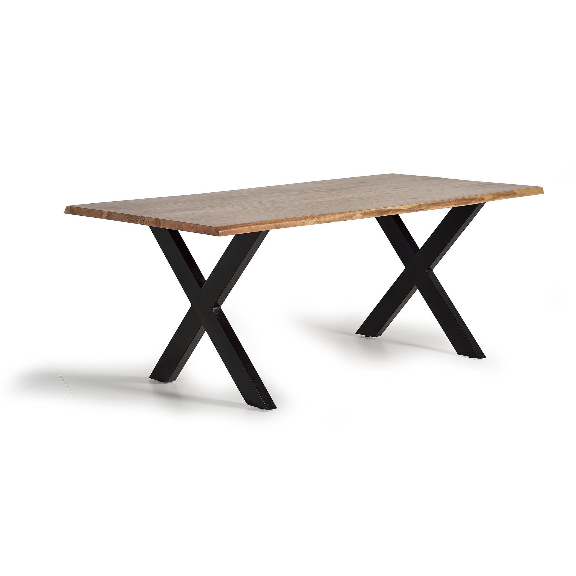Mesa de madera de acacia y patas de metal color natural