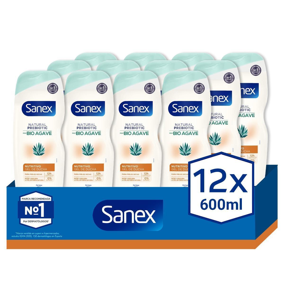 Sanex - Gel de ducha o baño SANEX Natural Prebiotic de Bio Agave hidratante 600ml