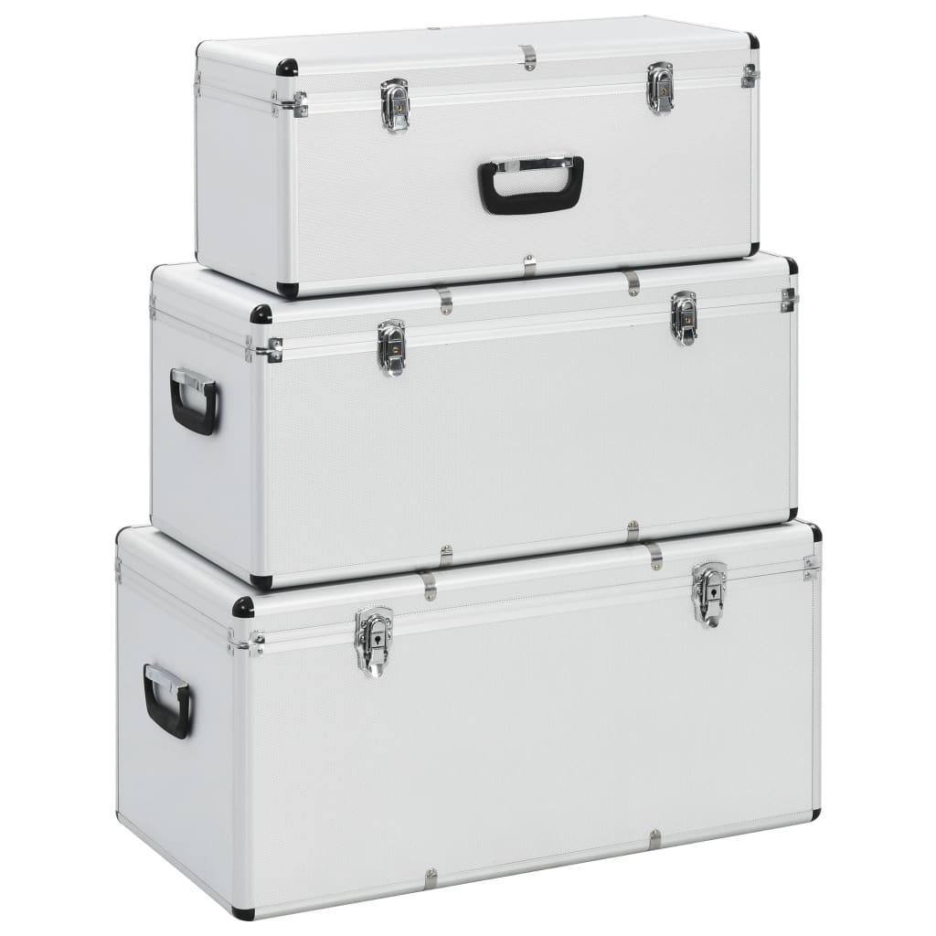 vidaXL Juego de Cajas de Almacenamiento 3 piezas Aluminio Almacenaje Color Negro,  Plateado, y mas