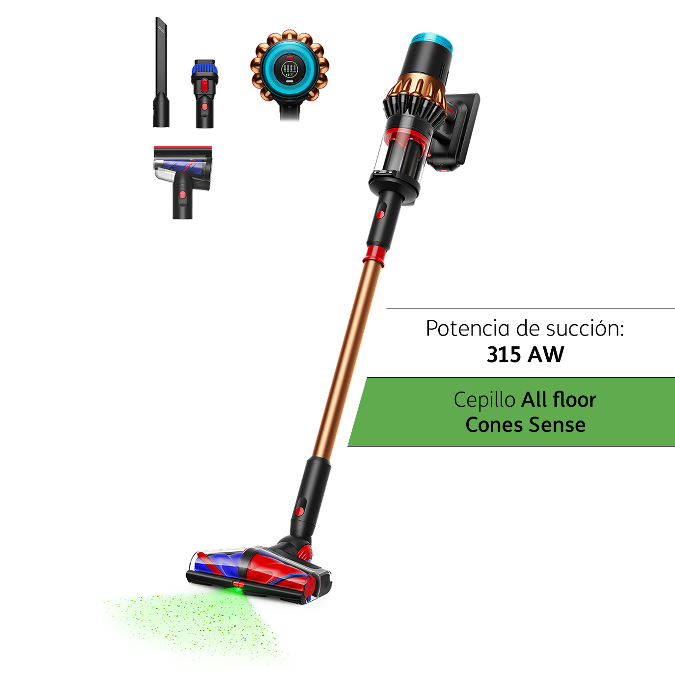 Dyson V16 Piston Animal™ Motor Piston, Cepillo All floor Cones Sense, Negro Mate/Cobre