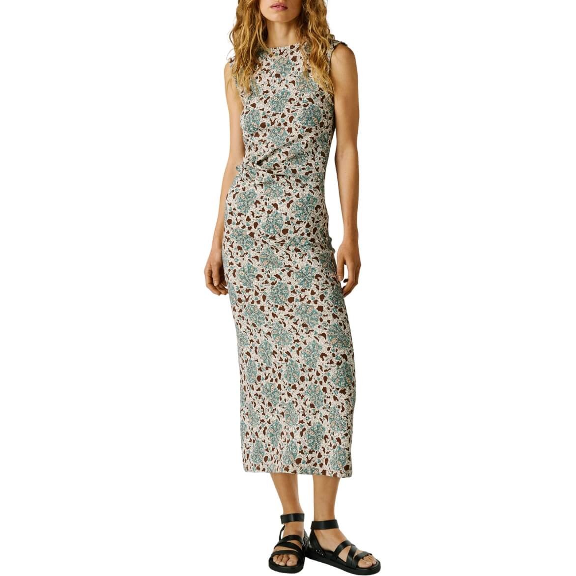 Vestido Largo Ajustado Sin Mangas Lexi Estampado Verde De