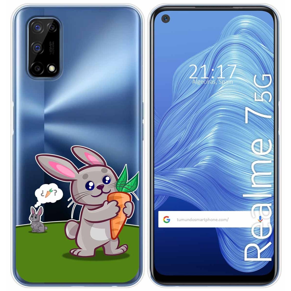 Tumundosmartphone Funda Gel Transparente para Realme 7 5G diseño Conejo Dibujos